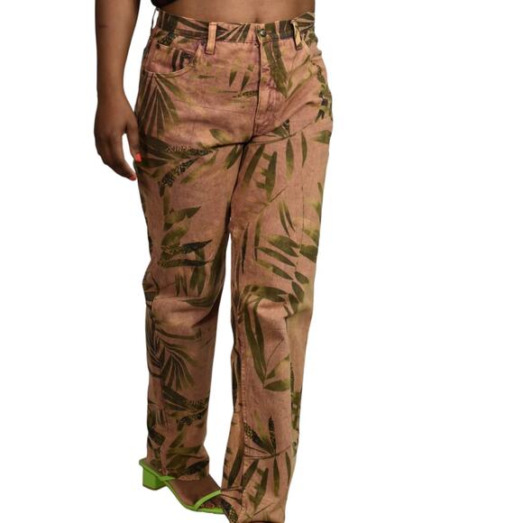 Chicos Foliage Print Jeans Brown Palm Leaves Tropical High Waist Vintage Size 8 - Picture 13 of 13